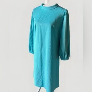Carol Brent Dress Vintage 60s 70s Tiffany Blue Accordion Pleat Sleeve